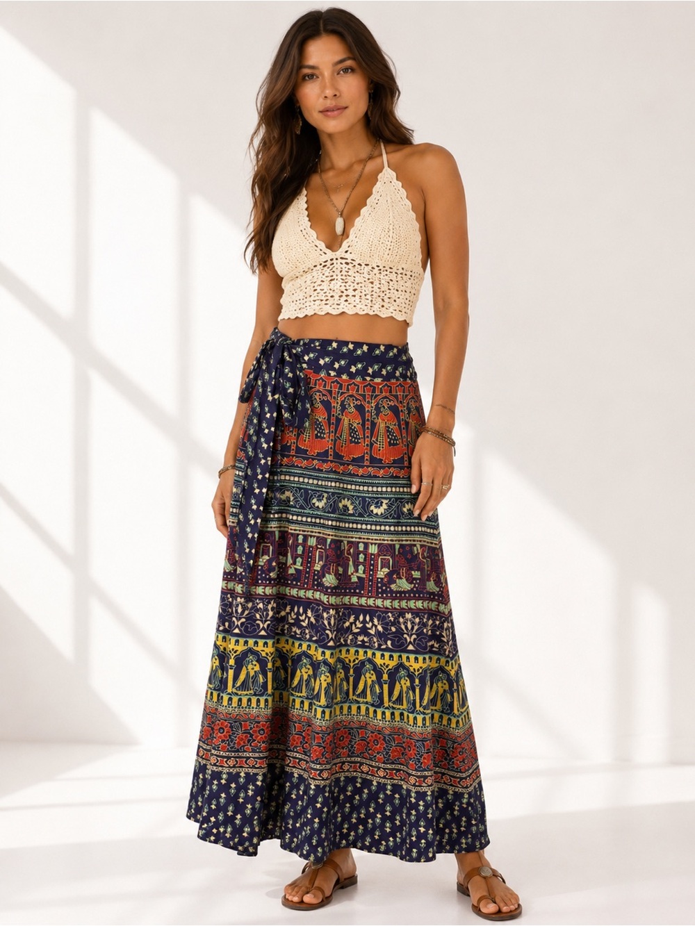 Rare Free People FP One India Cotton Wrap Maxi Skirt Sari One Size Boho Festival